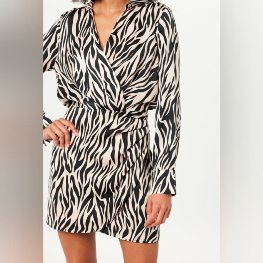 Zebra Print Silky Wrap Mini Dress